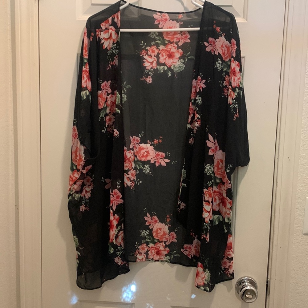 Shein Floral Print Chiffon Kimono Large 8/10